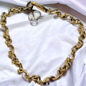 24K GFL Chain Link Bracelet Dainty Vintage Links with Glass Heart Charm 7" Long